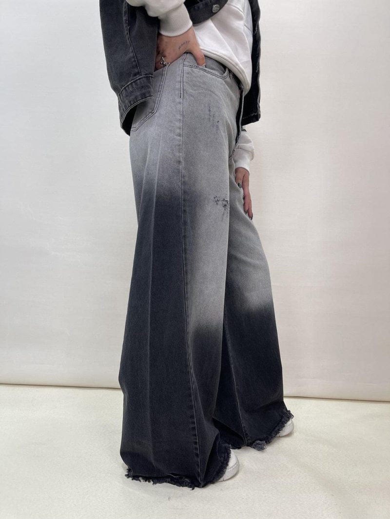 شلوار جین زنانه فول بگ شافل زغالی