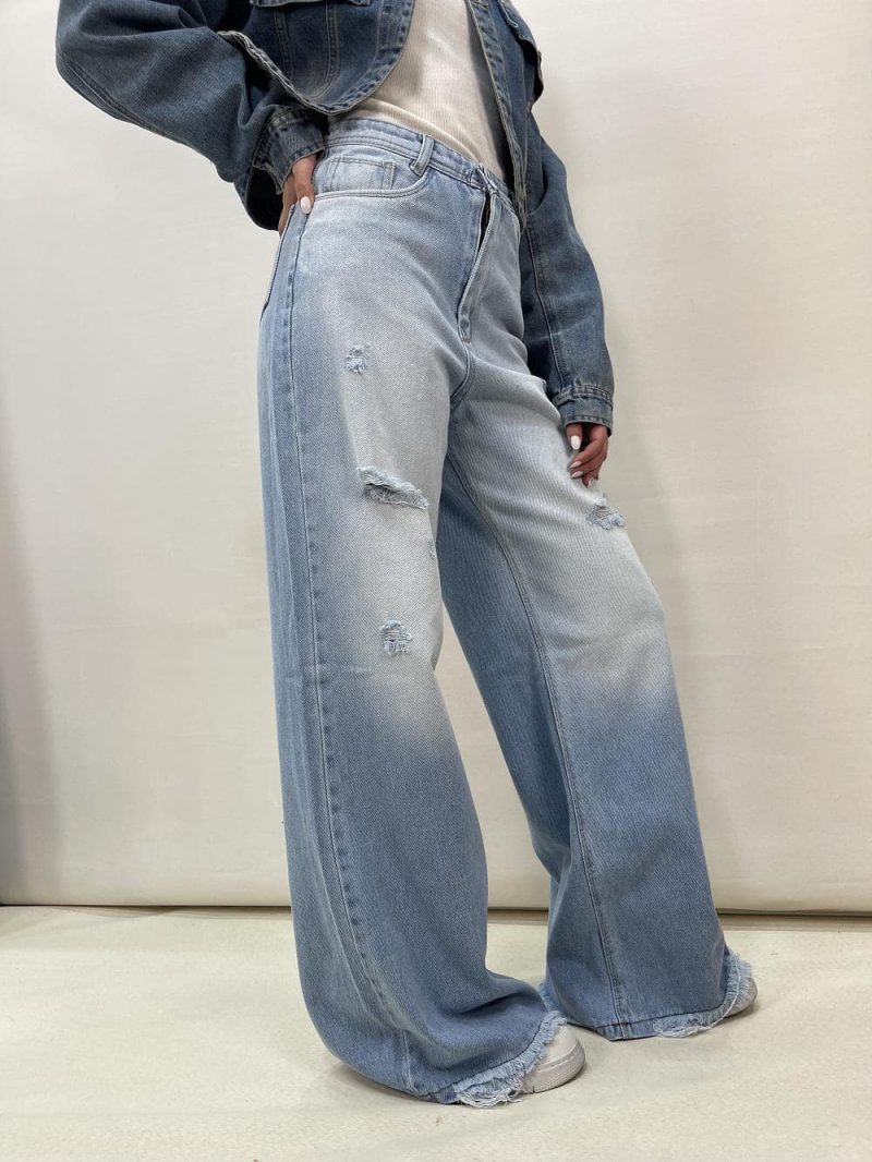 شلوار جین زنانه فول بگ شافل آبی روشن