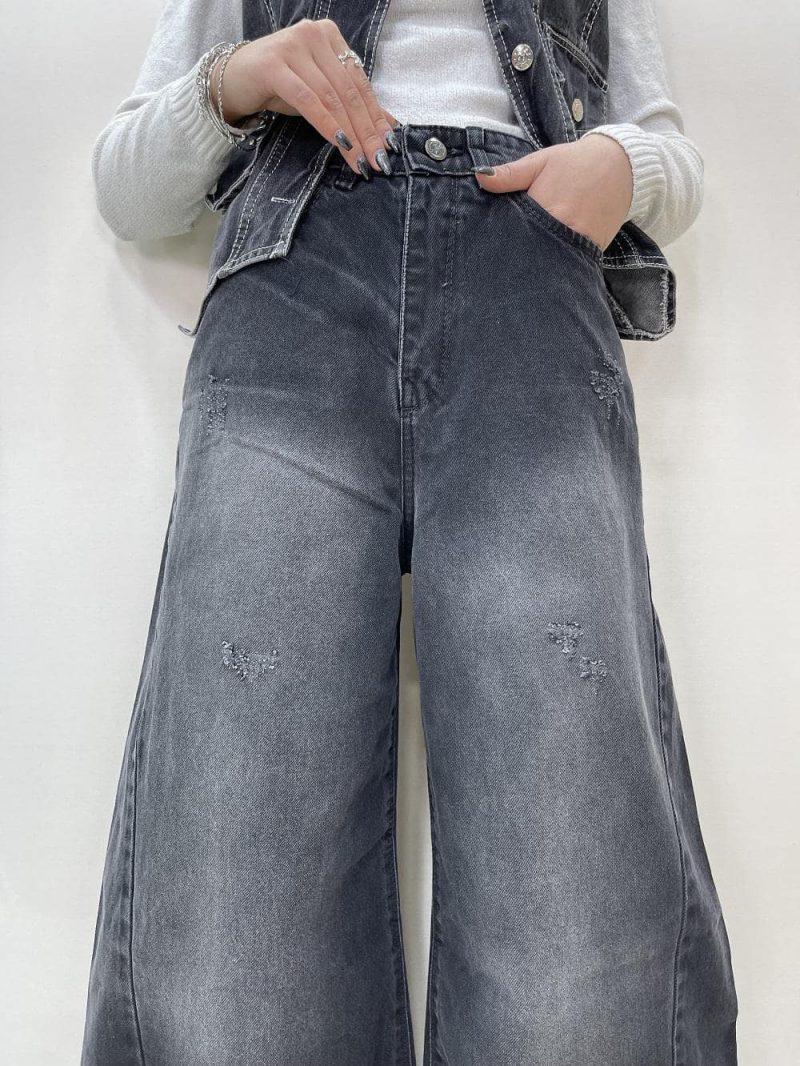 شلوار جین زنانه فول بگ شافل زغالی