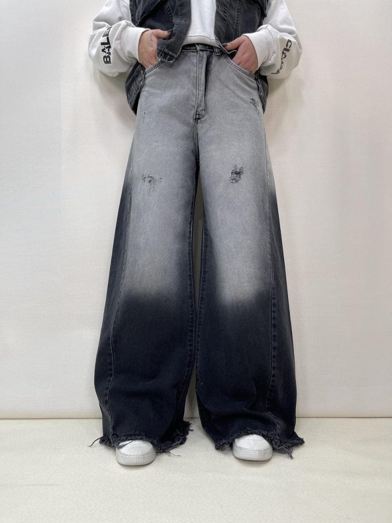 شلوار جین زنانه فول بگ شافل زغالی