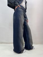 شلوار جین زنانه فول بگ شافل سرمه ای