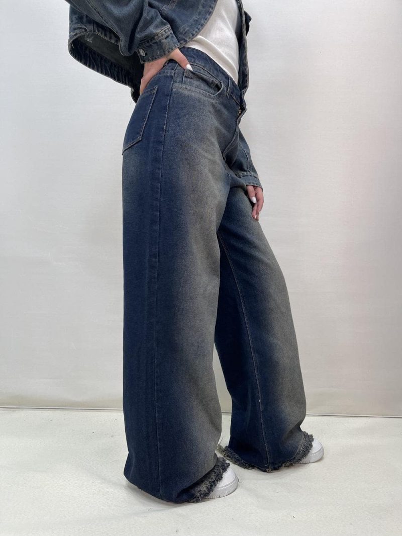 شلوار جین زنانه فول بگ شافل سرمه ای