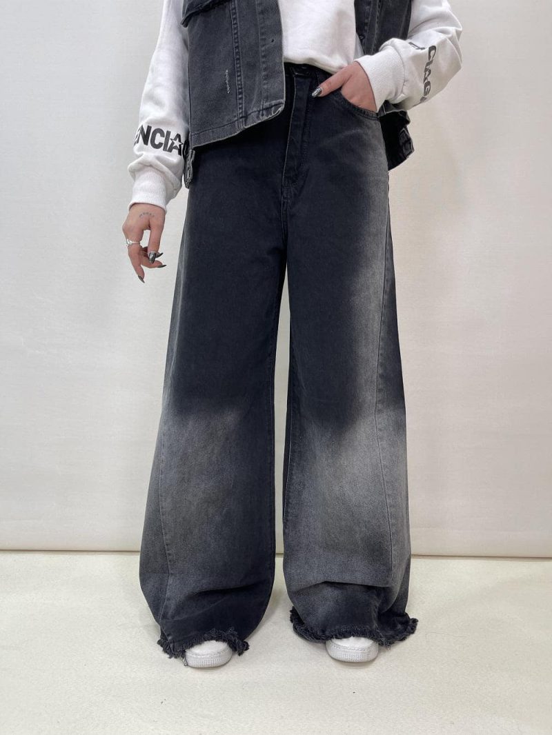 شلوار جین زنانه فول بگ شافل زغالی