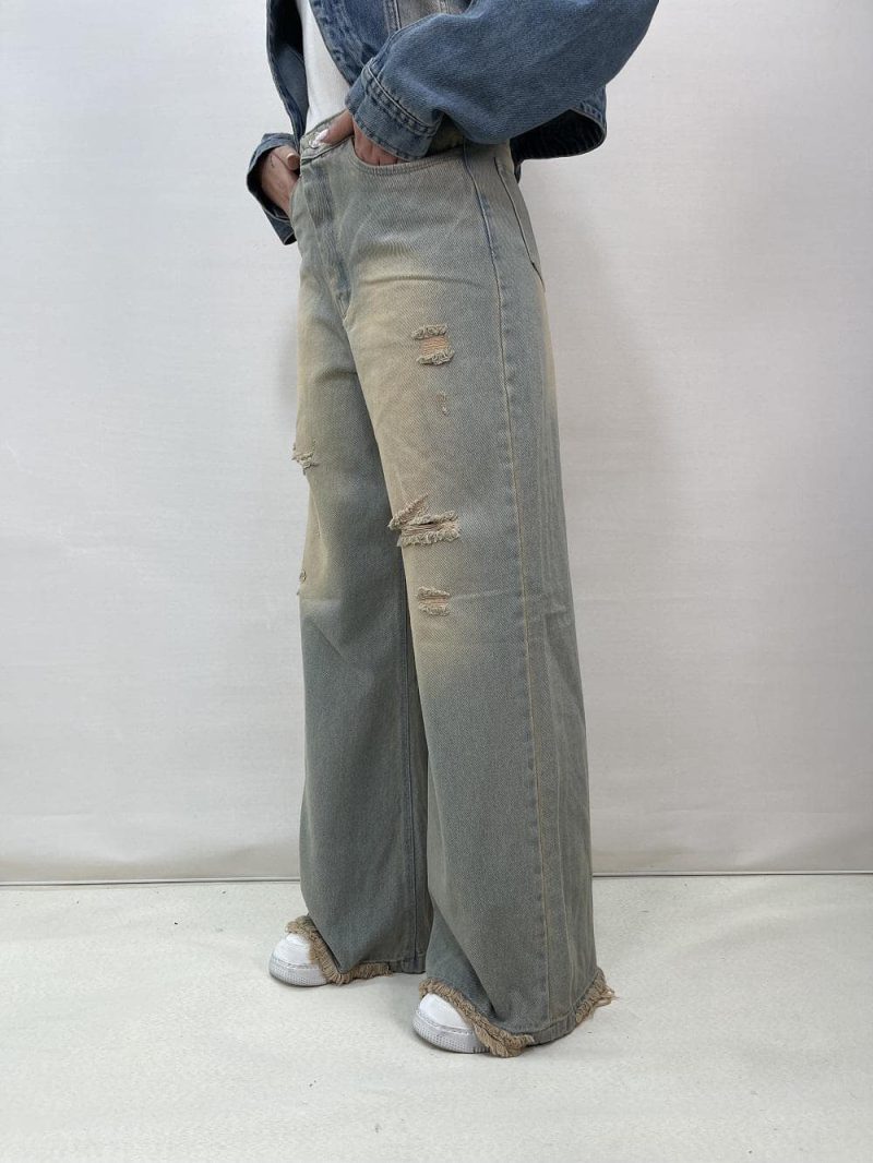 شلوار جین زنانه فول بگ شافل لیمویی