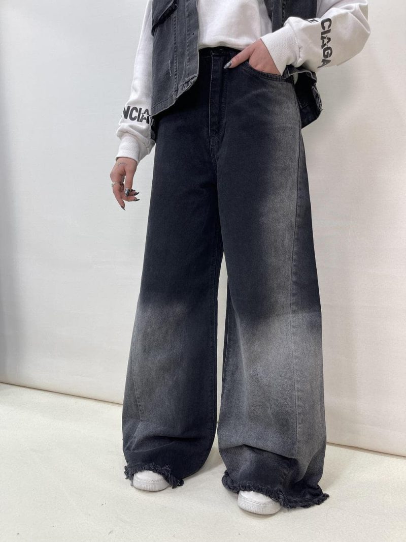 شلوار جین زنانه فول بگ شافل زغالی