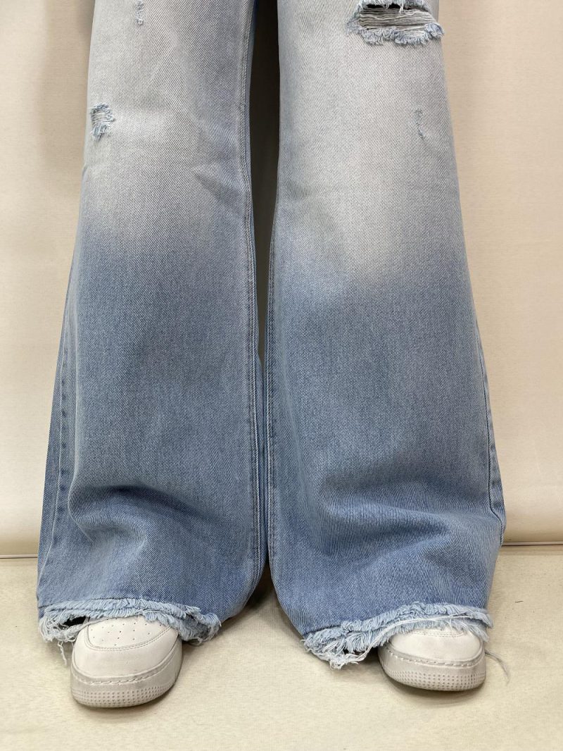 شلوار جین زنانه فول بگ شافل آبی روشن