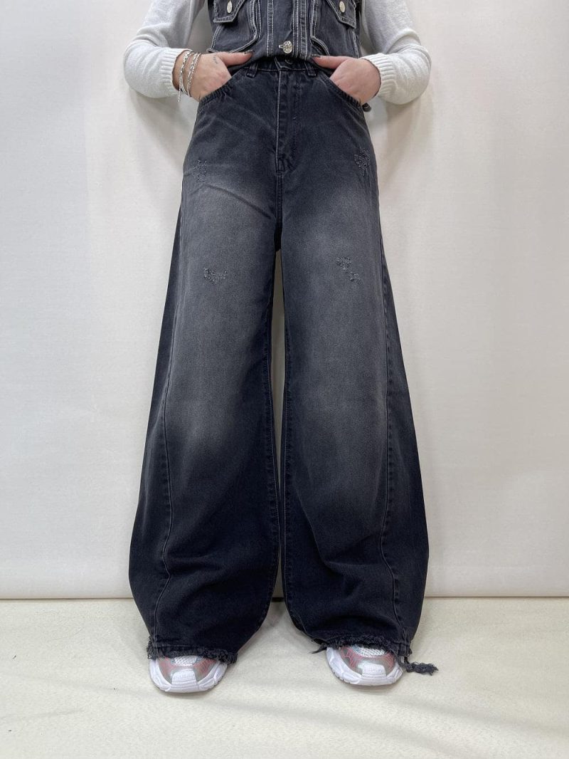 شلوار جین زنانه فول بگ شافل زغالی