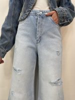 شلوار جین زنانه فول بگ شافل آبی روشن