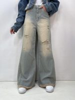 شلوار جین زنانه فول بگ شافل لیمویی