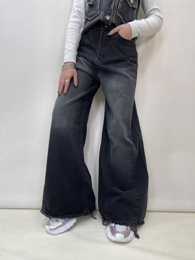 شلوار جین زنانه فول بگ شافل زغالی