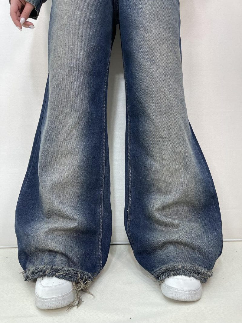 شلوار جین زنانه فول بگ شافل سرمه ای