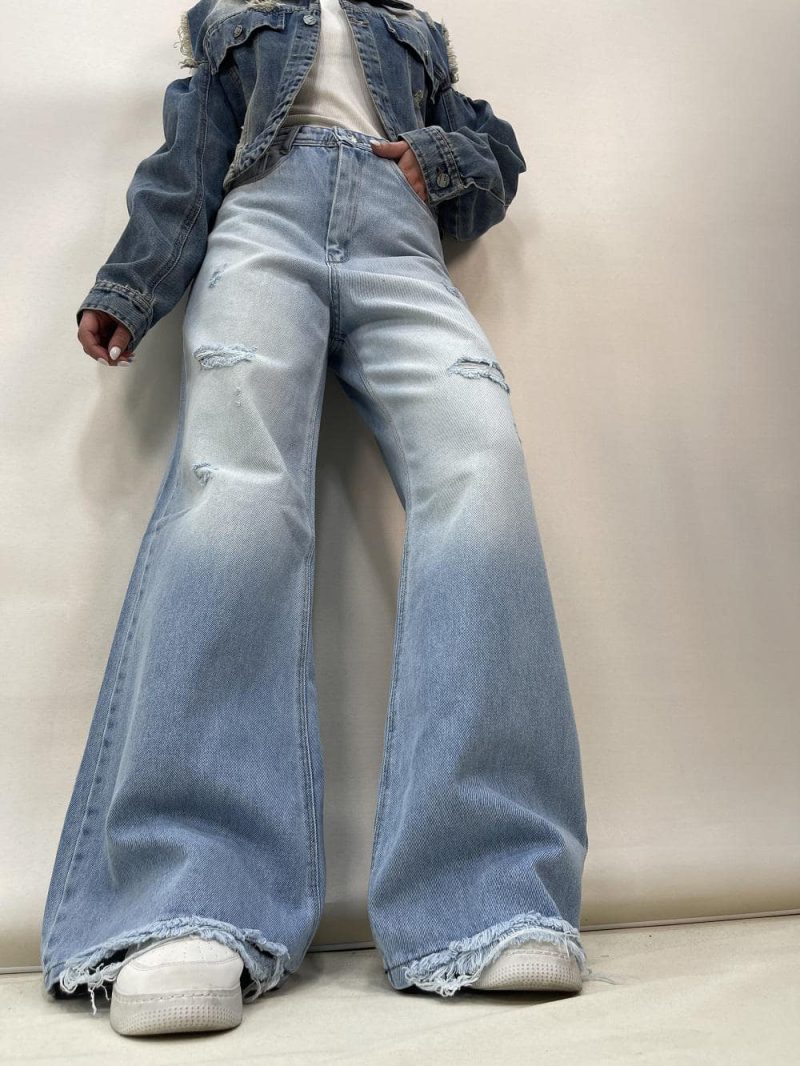 شلوار جین زنانه فول بگ شافل آبی روشن