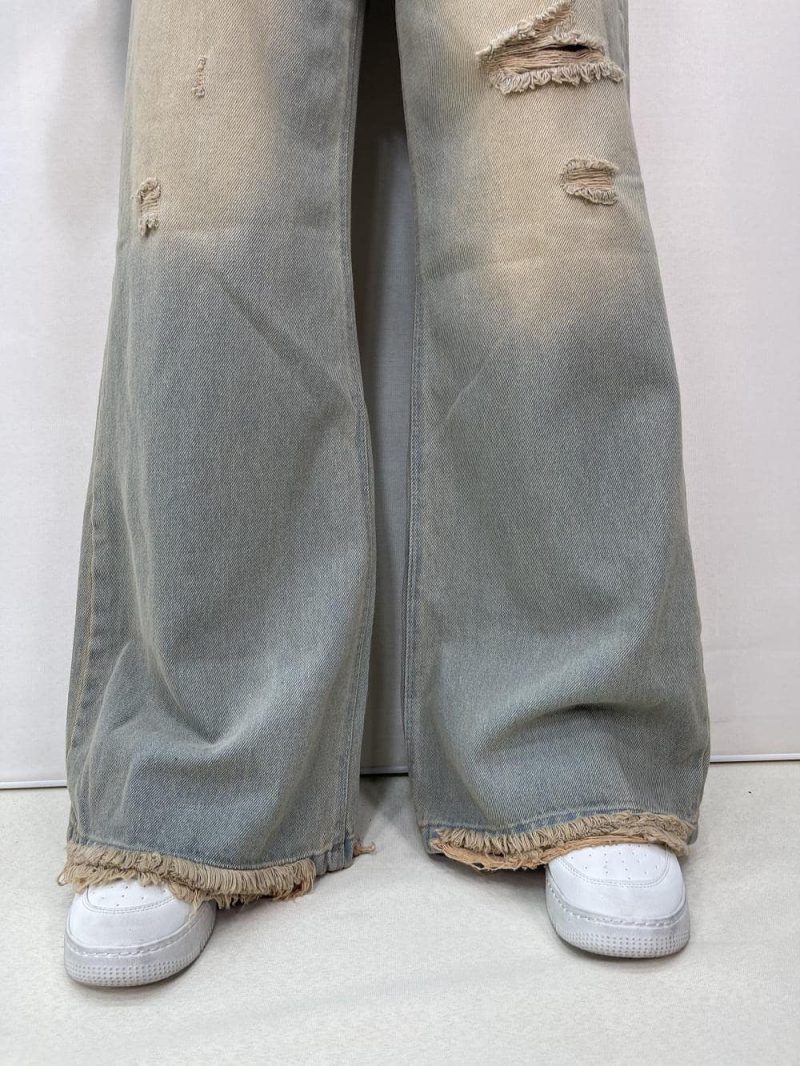 شلوار جین زنانه فول بگ شافل لیمویی