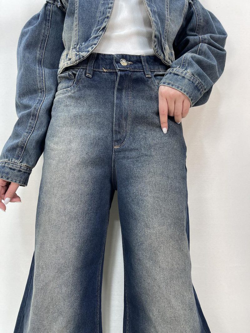 شلوار جین زنانه فول بگ شافل سرمه ای