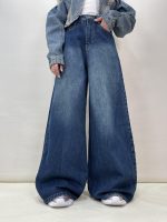 شلوار جین زنانه سوپر بگ آبی تیره