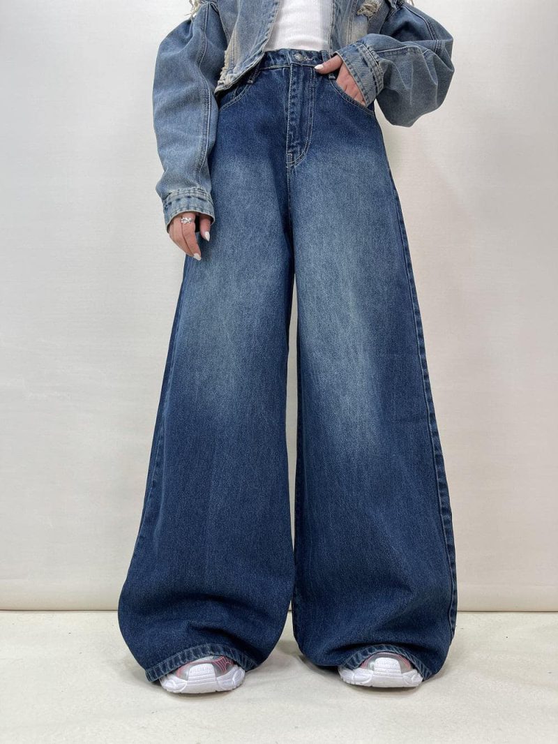 شلوار جین زنانه سوپر بگ آبی تیره