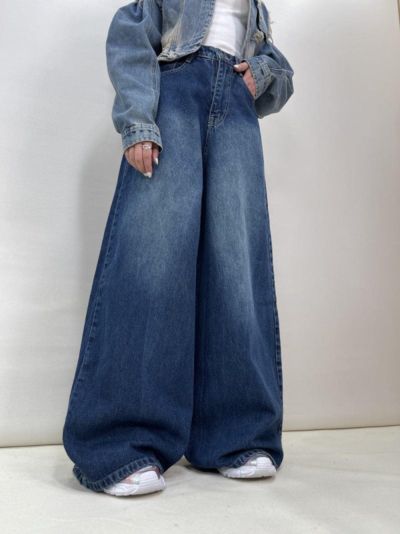 شلوار جین زنانه سوپر بگ آبی تیره