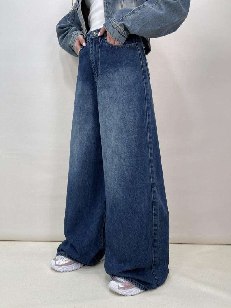 شلوار جین زنانه سوپر بگ آبی تیره