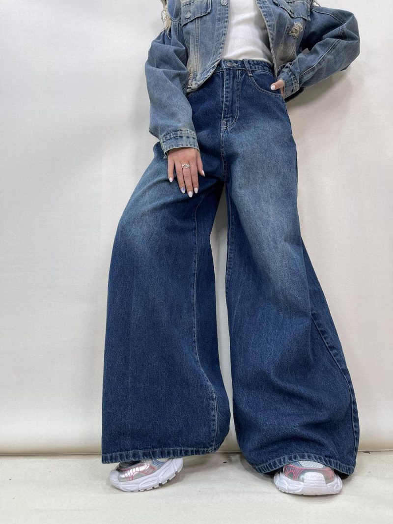 شلوار جین زنانه سوپر بگ آبی تیره
