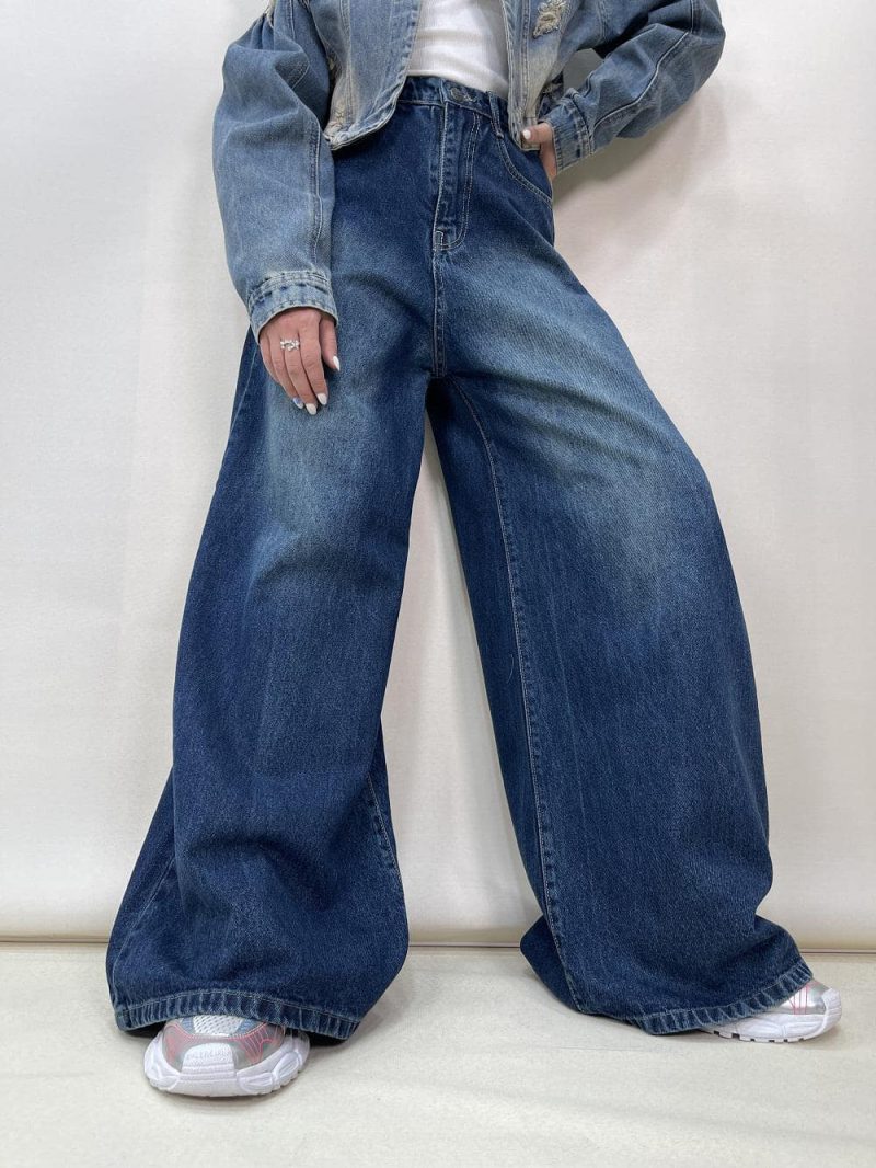 شلوار جین زنانه سوپر بگ آبی تیره