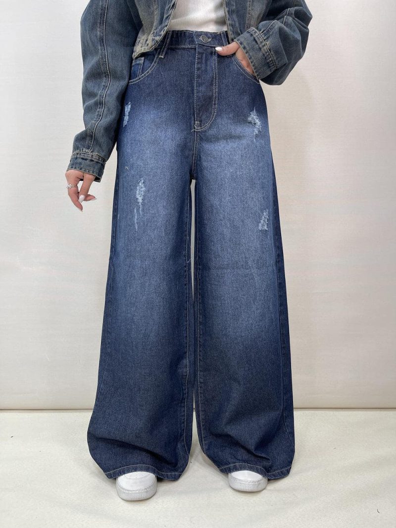 شلوار جین زنانه سوپر بگ آبی تیره