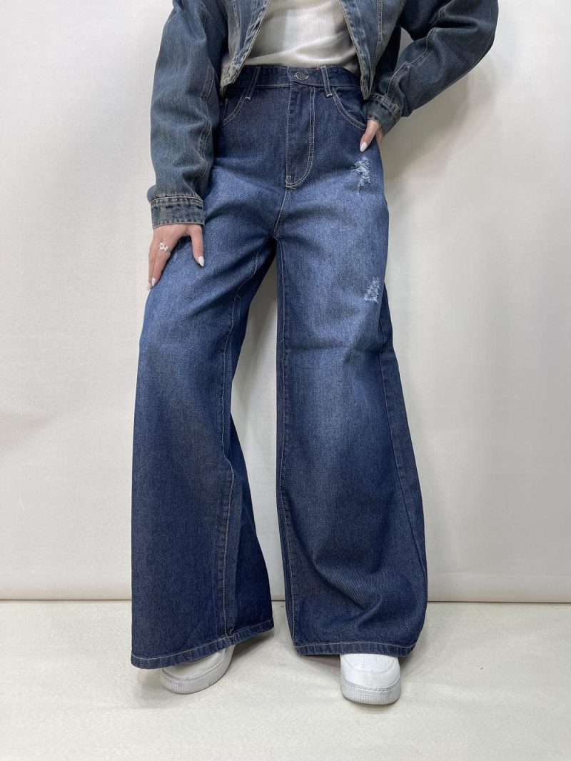 شلوار جین زنانه سوپر بگ آبی تیره