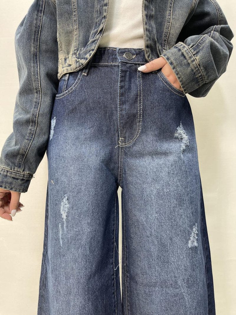 شلوار جین زنانه سوپر بگ آبی تیره