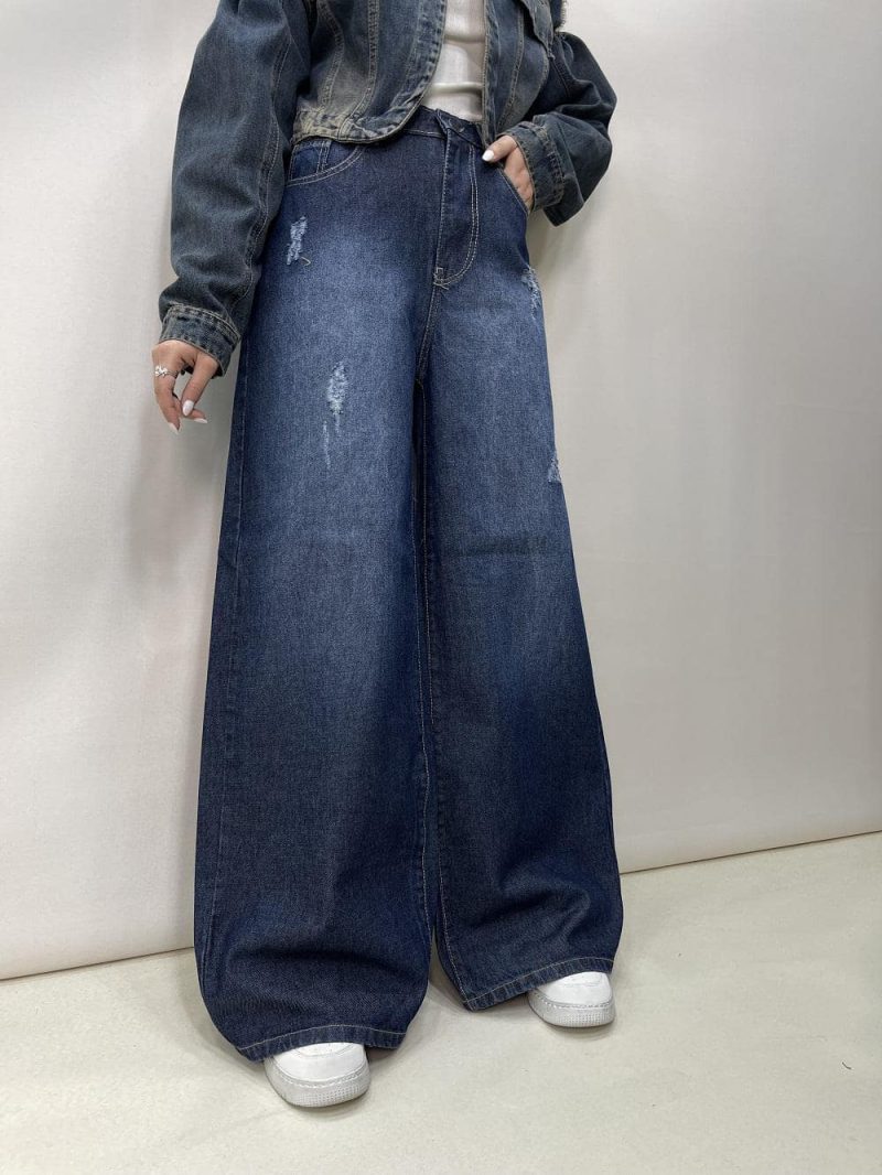 شلوار جین زنانه سوپر بگ آبی تیره