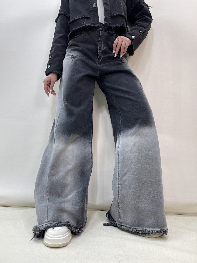 شلوار جین زنانه فول بگ شافل زغالی