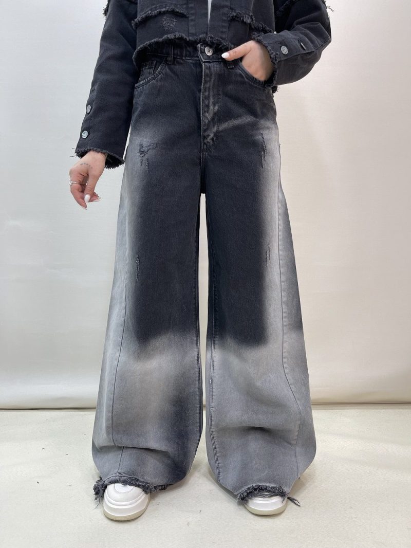 شلوار جین زنانه فول بگ شافل زغالی