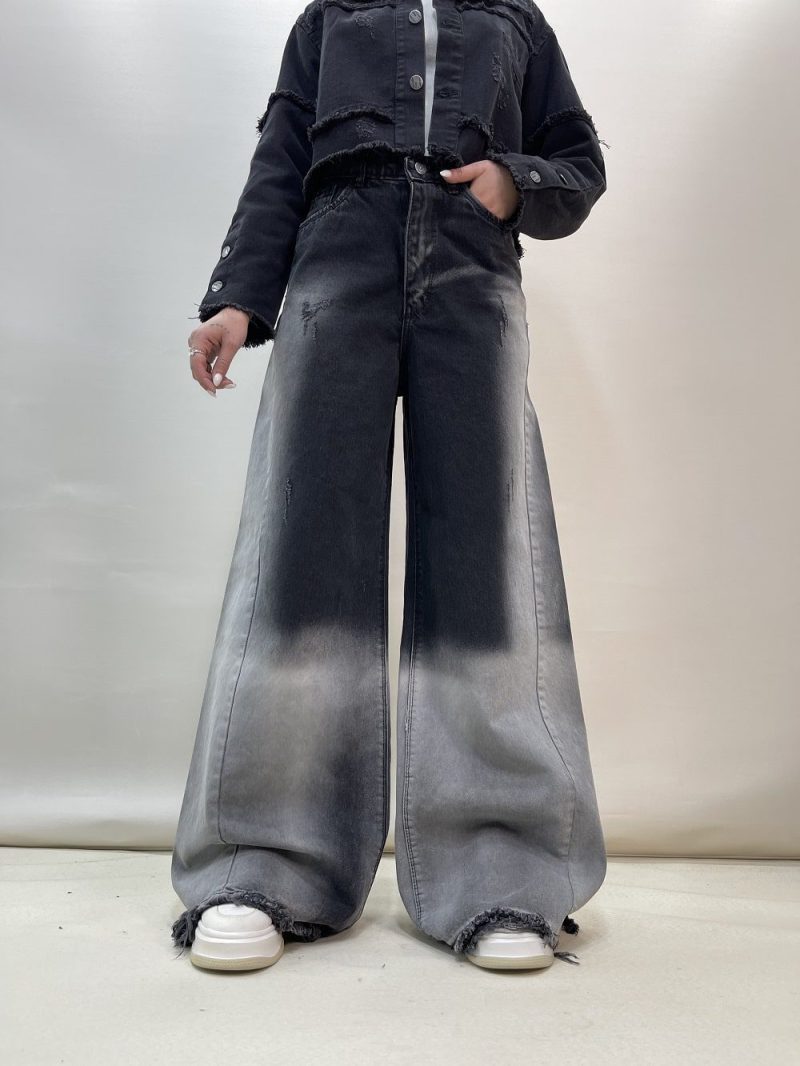 شلوار جین زنانه فول بگ شافل زغالی