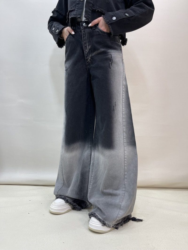 شلوار جین زنانه فول بگ شافل زغالی