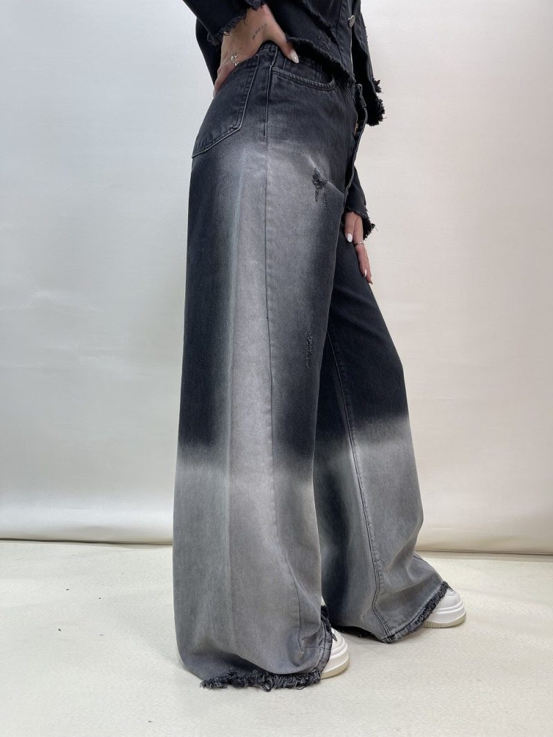 شلوار جین زنانه فول بگ شافل زغالی