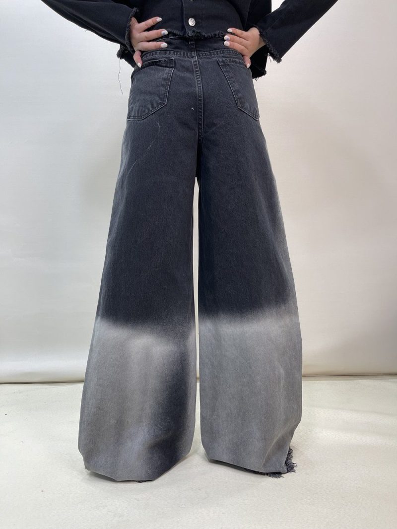 شلوار جین زنانه فول بگ شافل زغالی