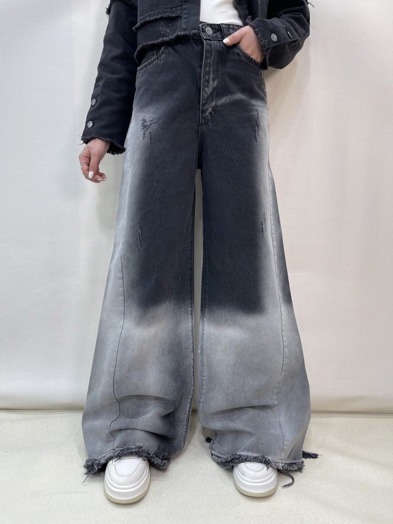 شلوار جین زنانه فول بگ شافل زغالی