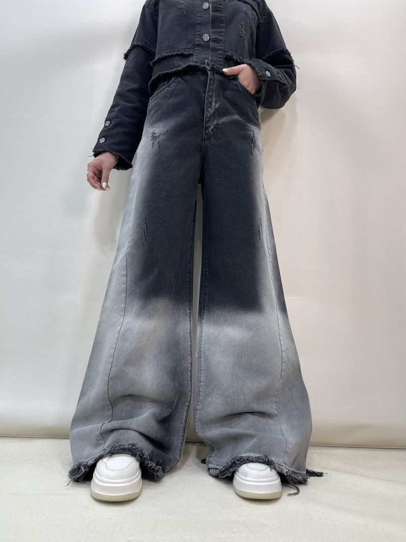 شلوار جین زنانه فول بگ شافل زغالی