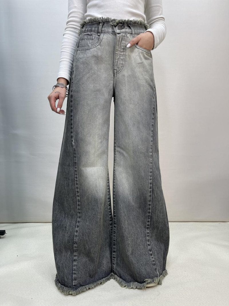 شلوار جین زنانه شافل طوسی