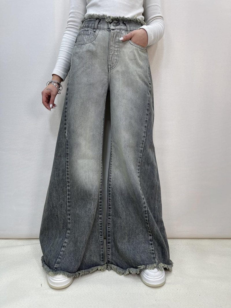 شلوار جین زنانه شافل طوسی