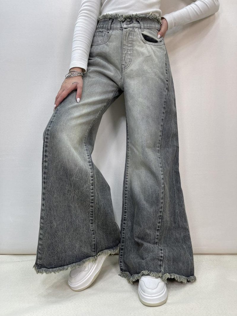 شلوار جین زنانه شافل طوسی