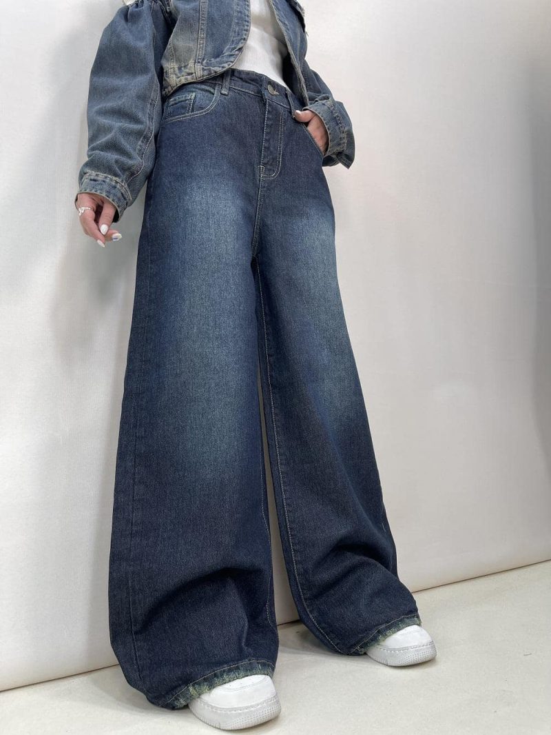 شلوار جین زنانه فول بگ سرمه ای