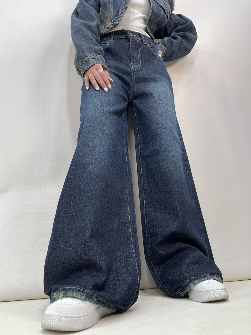 شلوار جین زنانه فول بگ سرمه ای