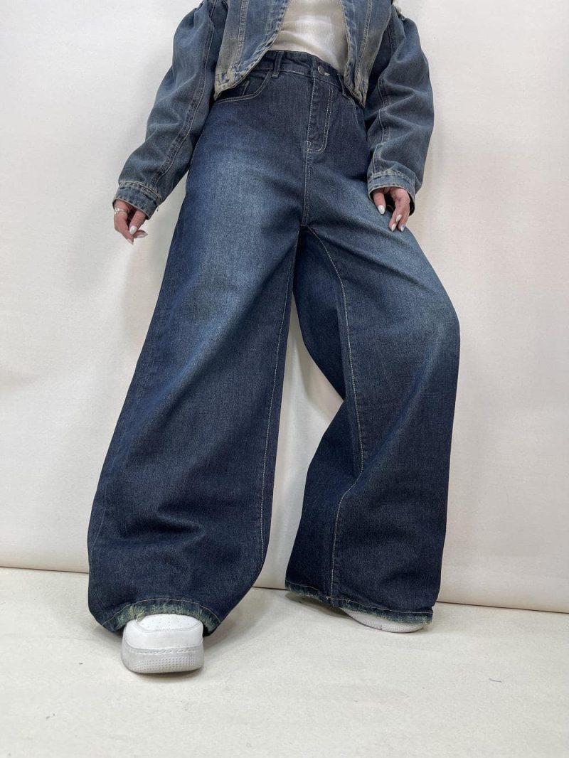 شلوار جین زنانه فول بگ سرمه ای