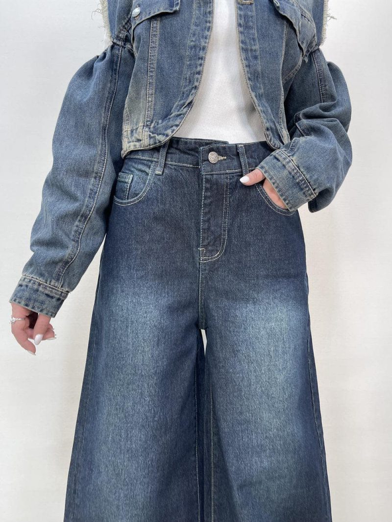 شلوار جین زنانه فول بگ سرمه ای