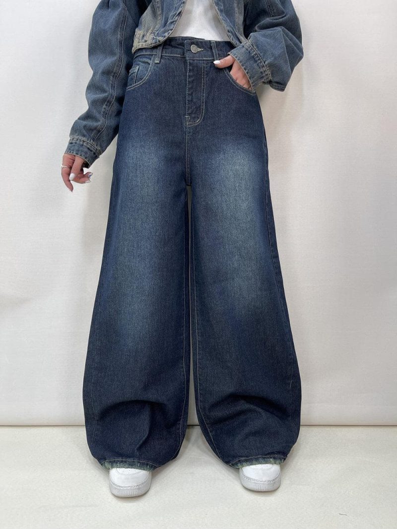 شلوار جین زنانه فول بگ سرمه ای