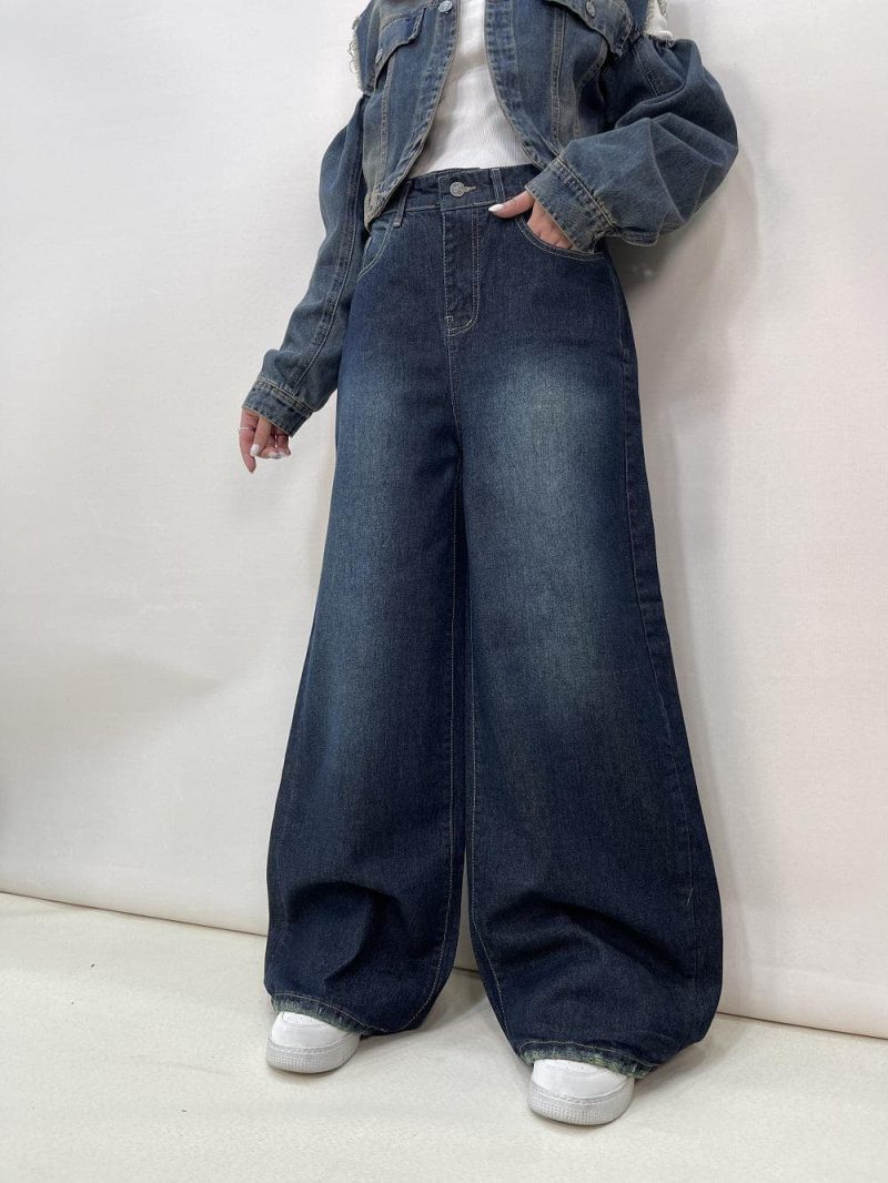 شلوار جین زنانه فول بگ سرمه ای