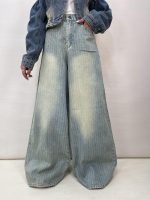 شلوار جین زنانه سوپر بگ آبی طرحدار