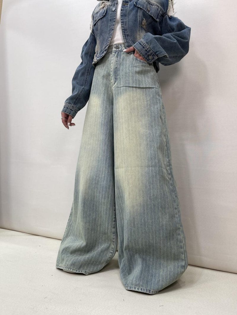 شلوار جین زنانه سوپر بگ آبی طرحدار