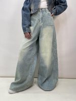 شلوار جین زنانه سوپر بگ آبی طرحدار