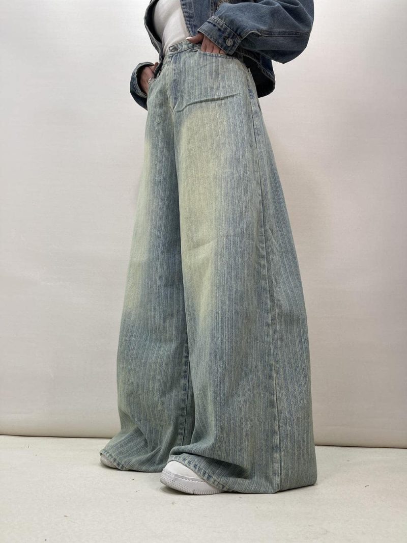 شلوار جین زنانه سوپر بگ آبی طرحدار