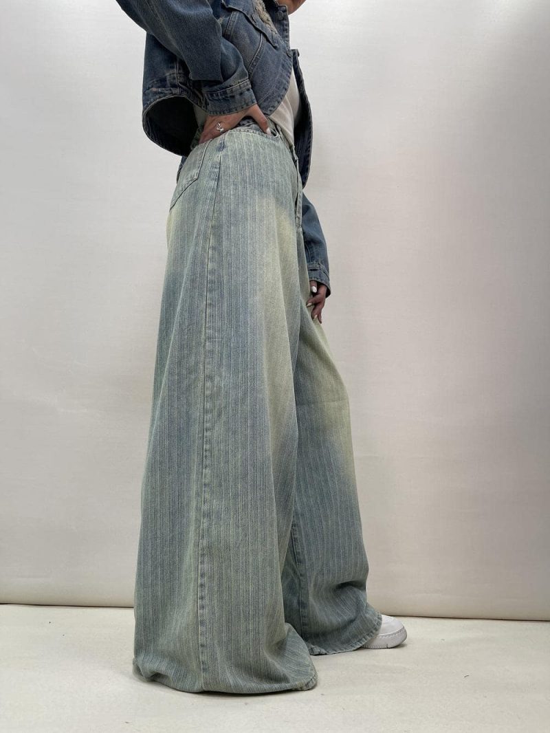 شلوار جین زنانه سوپر بگ آبی طرحدار